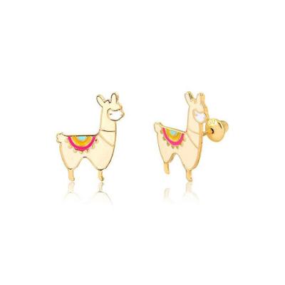 China TRENDY Gold Enamel Custom Llama Push Back Stud Earrings For Women Little Girls for sale