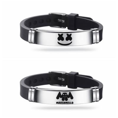 China Decoration Marshmallow DJ Marshmello Stainless Steel Black Adjustable Silicone Wristband for sale