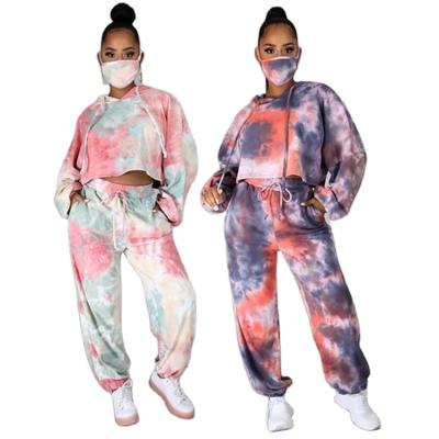 China New Women tie dye hoodie jogger set sweat suits for sale