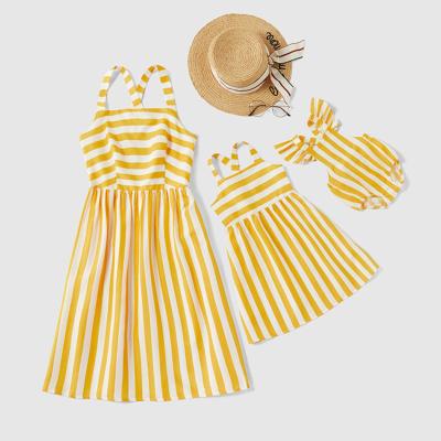 China Summer Mommy And Me Dress Striped Casual Dresses And Baby Girls' Rompers for sale