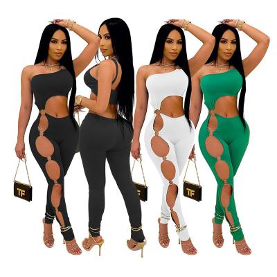 China 2022 New Style QUICK DRY off-the-shoulder bodycon jumpsuit women's sexy sleeveless hole jumpsuit for women sexy jumpsuit for sale