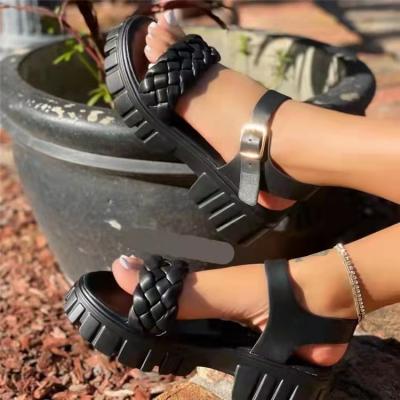 China Fashion Trend New Style Solid Color Fashion Belt Buckle Shoes High Heels Plus Size Ladies Open Toe Sandals Outdoor Wear Shoes for sale