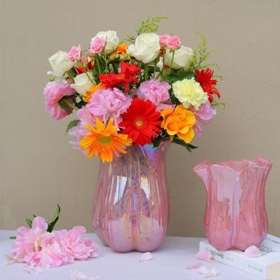 China 100% Handmade Unique Pearl Rose Blown Glass Vases For Wedding Living Room Table Display Flowers for sale