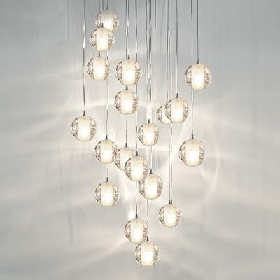 China Modern Clear Glass LED Pendant Light Nordic Crystal Girban Ball Chandeliers For Staircase Lobby for sale