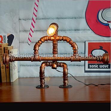 China 2017 chirsmas modern Steampunk waterpipe restore ways robot table lamp yello antique copper for sale