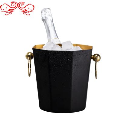 China Sustainable DF Trading house Professional supplier Octagonal 201 Stainless Steel Ice Bucket Champagne barrel Black-Gold Colour ice mold KTV for sale