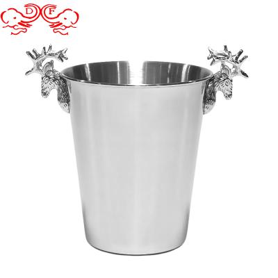 China Sustainable DF Trading house Manufacturer selling Stainless Steel Barware Silver Ice Bucket Champagne Deer handle Reindeer Basin Bar Party for sale