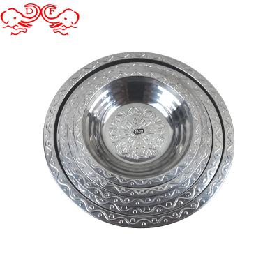 China Home.Restaurant.Bar.Hotel.Wedding DF trading house hot sell stainless steel round serving tray cheap round flower tray high quality round tray with flower pattern for sale