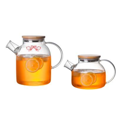 China WITH LID DF Trade House Factory Supply Large Capacity Teapot Set Direct Water Heat Resistant Transparent Glass Pot With Bamboo Lid for sale