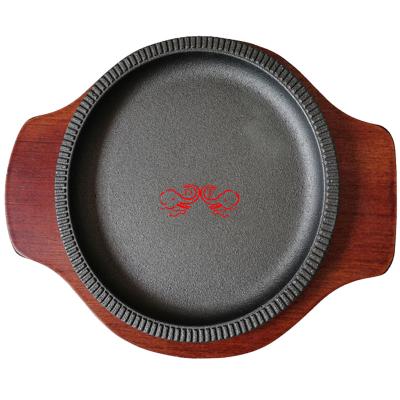 China DF Chamber of Commerce Viable Wholesale Cast Iron Sizzling Non-Stick Casserole Pan Steak Round Dish Fajita Pots for sale