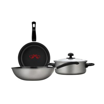 China DF Chamber of Commerce 3pcs Pots and Pans Sustainable Wholesale Cookware Sets Cooking Nonstick Pot Set Frying Pan Wok Pan for sale