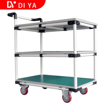 China DY-T112 Aluminium Tote Cart 3 Layers Industrial Hand push Trolley for sale