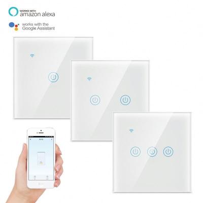 China 1/2/3 Smart Wall Touch Switch 1/2/3 Strip Panel Switch Echo Alexa Google Home Smart Wifi Tuya Lamp Light Switch Strip Home Glass Smart for sale