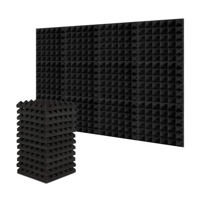 China 12 Packs 2 Inch Fire Retardant Sound Black Color Infill Pyramid Proof Acoustic 3D Wall Studio Foam Absorbing Foam Panels for sale