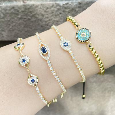 China Lead Free Fine Gold Plated Zircon Accessories Women Bracelets Nickel Free Tennis Ball Jewelry Bangle Evil Bracelets for sale