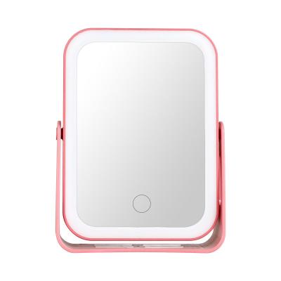 China Personalized Definition Double Sided Makeup Mirror LED Light Portable Desktop Mirror Magnifying Folding Vanity Mirror With Light for sale