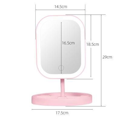 China Custom LED Lights in 3 Color Touch Screen Adjustable Brightness USB Charging Lighted Portable Makeup Mirror for sale