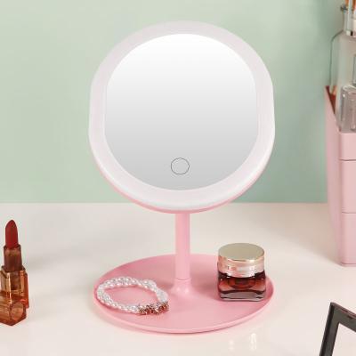 China Custom Logo Portable Custom Electric LED Vanity Light Makeup Mirror With Lights Led Light Up Desktop Makeup Mirror for sale