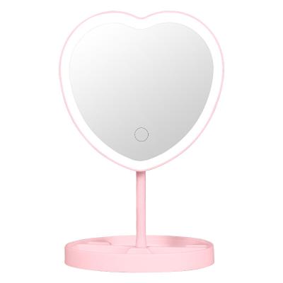 China Custom Wholesale Personalized Logo Heart Shaped Pink Mirror Detachable Filling Beauty Led Travel Makeup Vanity Mirror With Light for sale