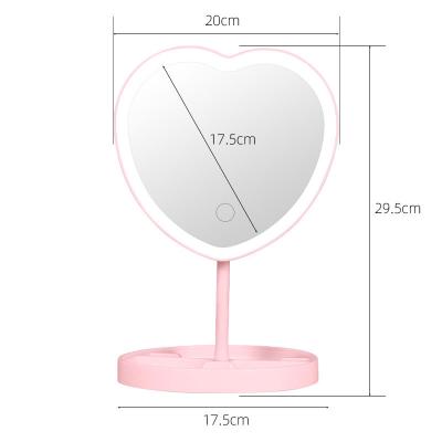 China Custom Made Detachable Filling Beauty Logo Heart Shaped Pink Mirror Led Travel Makeup Vanity Mirror With Light for sale