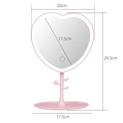 China New Design Personalized Heart Shape LED Makeup Mirror Desktop Portable Vanity Mirror Small 3 Color Light Up HD Touch Screen Makeup Mirror for sale