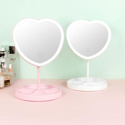 China Hot Sales Customized Customized Pink Heart Shaped Mirror Detachable Filling Beauty Led Travel Makeup Vanity Mirror With Light for sale