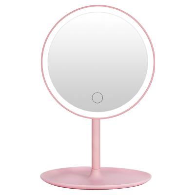 China Personalized Hd Espejos Table LED Light Intelligent Touch Control Adjustable Cosmetic Mirror Plastic Vanity Mirror for sale