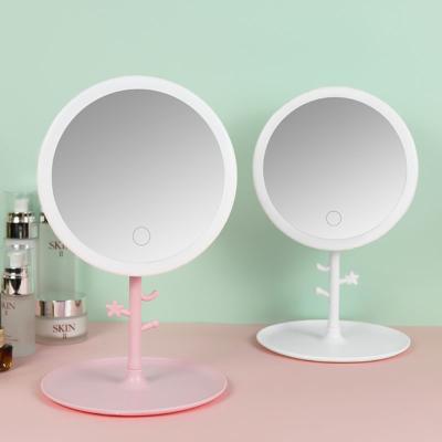 China Custom Led Portable Beauty Desktop Touch Screen Mirror With Led Flat Mirror Light Small Smart Circular Mirror for sale