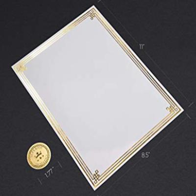 China paper & Custom Cardboard OEM ODM White Gold Stamp Embossed Certificate Paper Printing for sale