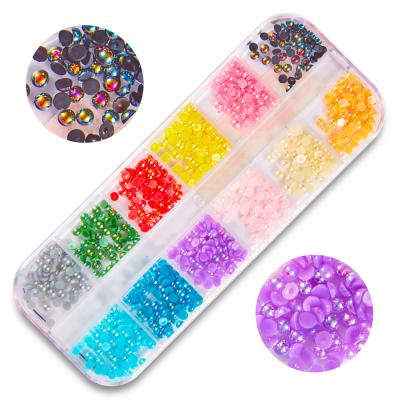 China Easy Apply Hot Sale Boxes Nail Art Rhinestones Rhinestones Nail Sticker Half Rhinestones For DIY Nail Art Decoration for sale