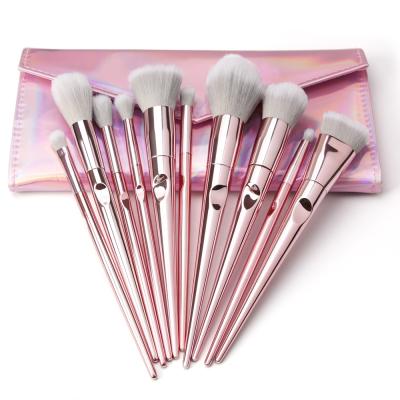 China Vegan 10pcs Durable High Quality Personalized Pink Lady Makeup Brush Set with Brush Bag for sale