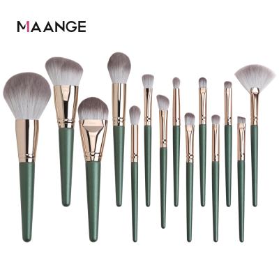 China Angular Blush 2021 Maange Makeup Brush Set Luxury Wholesale Custom 14 Pcs Green Premium Makeup Brush Set for sale