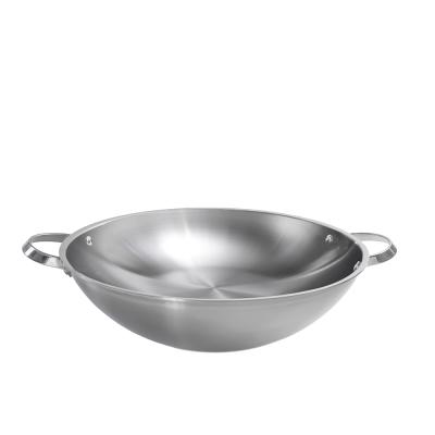 China Sustainable High Quality Tri Ply 304 Stainless Steel Two Handle Wok With Glass Lid For Gas Use for sale