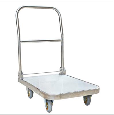 China Stainless Steel 201/304 Stainless Steel 300 Kg Foldable Mute Hand Platform Trolley Trolley Folding Heavy Duty Industrial Trolley Trolley for sale