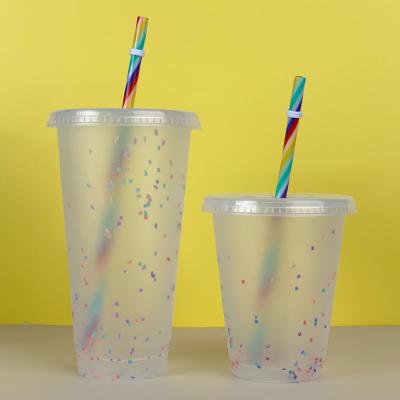 China Minimalist BPF Mug 24oz Free Color Changing Plastic Reusable Tumbler With Clod Lids And Straws Confetti Cups for sale