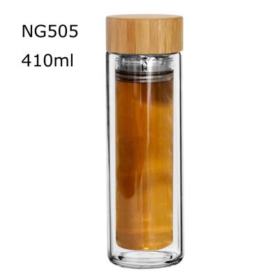 China 250ML/8.5OZ Portable Double Wall Glass Water Bottle Eco-friendly Sustainable With Tea Strainer And Bamboo Lid for sale