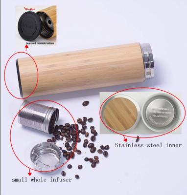 China BPA Design BPA Design Thermos Mugs Laser Free Viable Bamboo Water Bottle Steel Custom Logo Viable Natural Bamboo Mug for sale