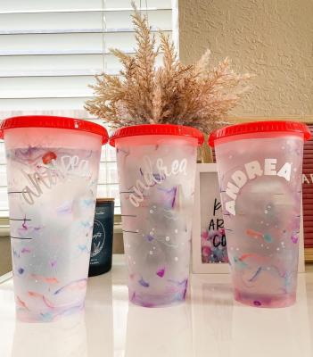 China New Viable Marble Confetti Hot Sale Mica Color Changing Cold Cups With Color Changing Straws For Customized for sale