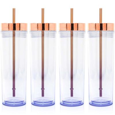 China DOUBLE WALL Wedding Rose Gold Lids Metallic 16 oz Clear Double Wall Acrylic Tumbler Cups With Straw for sale