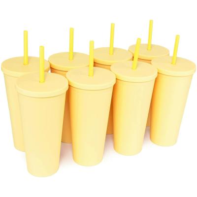 China Wholesale Matte Plastic Bulk Tumblers With FREE Minimalist 22oz Yellow Double Wall Straw Cleaner for sale