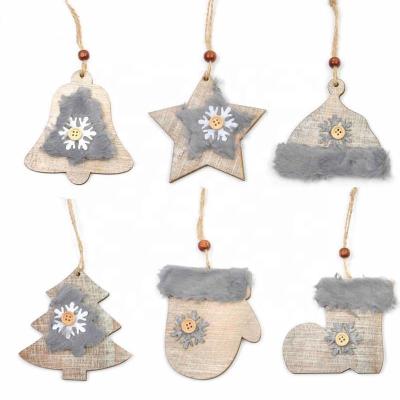 China 2020 Christmas Wood Scrap Plush Christmas Tree Ornaments Hot Hanging Holiday Christmas Decoration for sale