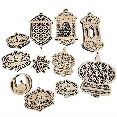 China Eco-friendly Materials Muxi Eid Mubarak zhutu ornaments pendant decoration wooden tree ornaments Islamic Forslin table country decoration for sale