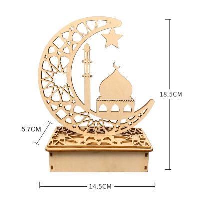 China China Wooden Ramadan Eid Mubarak Moon Star Islam Hanging Dish with LED String Light for sale