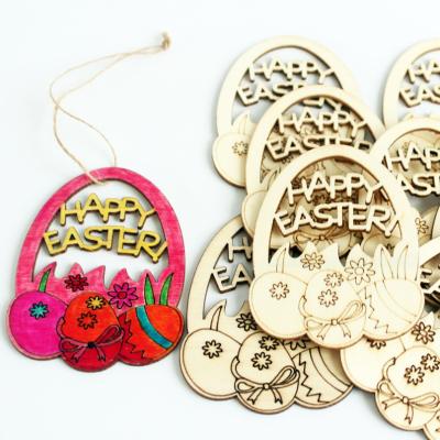 China Creative China Easter Day Party Home Decoration Laser Cut DIY Wooden Pendant Carved Wooden Eggs Wooden Crafts for sale