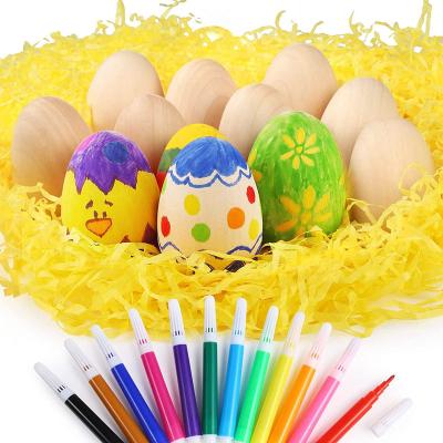 China Eco-Friendly Disposable Wooden Egg Children's Hand Painted Easter Eggs for sale