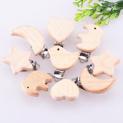 China All Beech Wood Shapes Baby Pacifier Clip High Quality Wooden Animal Wood for sale