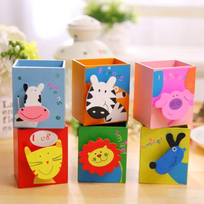 China China Factory Price Children's Stationery Pen Holder Wood Shaped Animal With Clip for sale