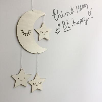 China China Nordic Home Decor Laser Cutting Creative Wooden Eyelash Moon Pendant Crafts for sale