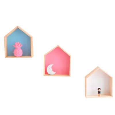 China Nordic Hot China Style Wooden Crafts Wall Decoration Racks Small House Pentagonal Wall Hanging Buries Household Items for sale