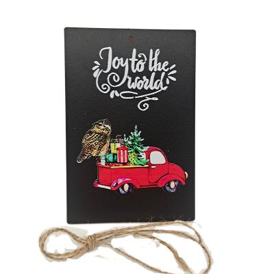 China Eco - Friendly Crafts Wooden Christmas Creative Printing Chalkboard With Hemp Rope for sale